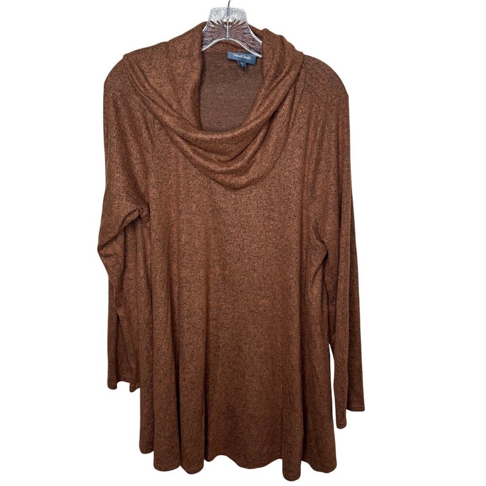 ModCloth Women’s 1X Brown Cowl Neck Tunic Top Long Sleeve Stretch Knit‎